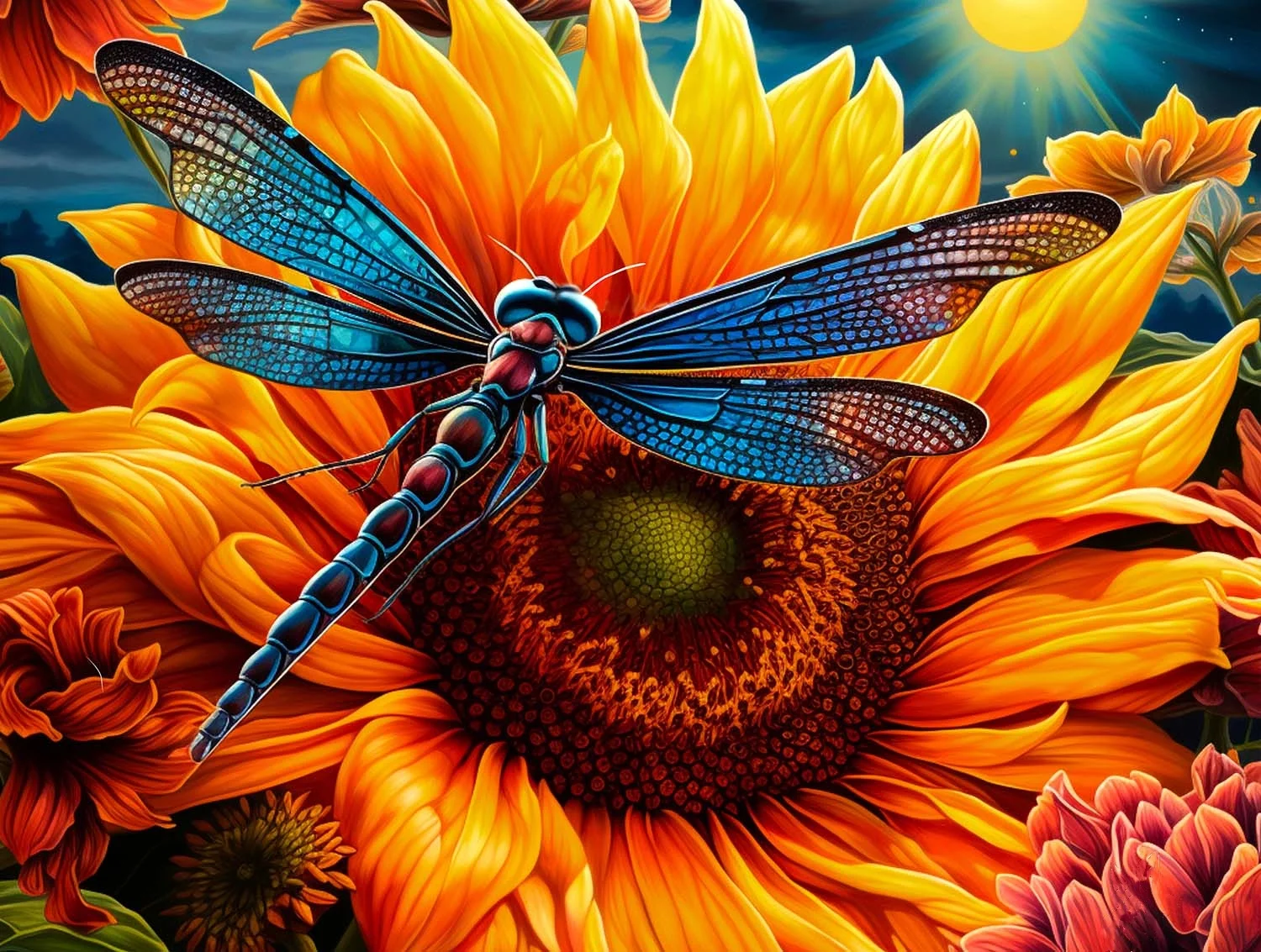 Sunature Diamond Painting Art Full Square Round Drills Dragonfly Sunflower Diamond Painting Kit