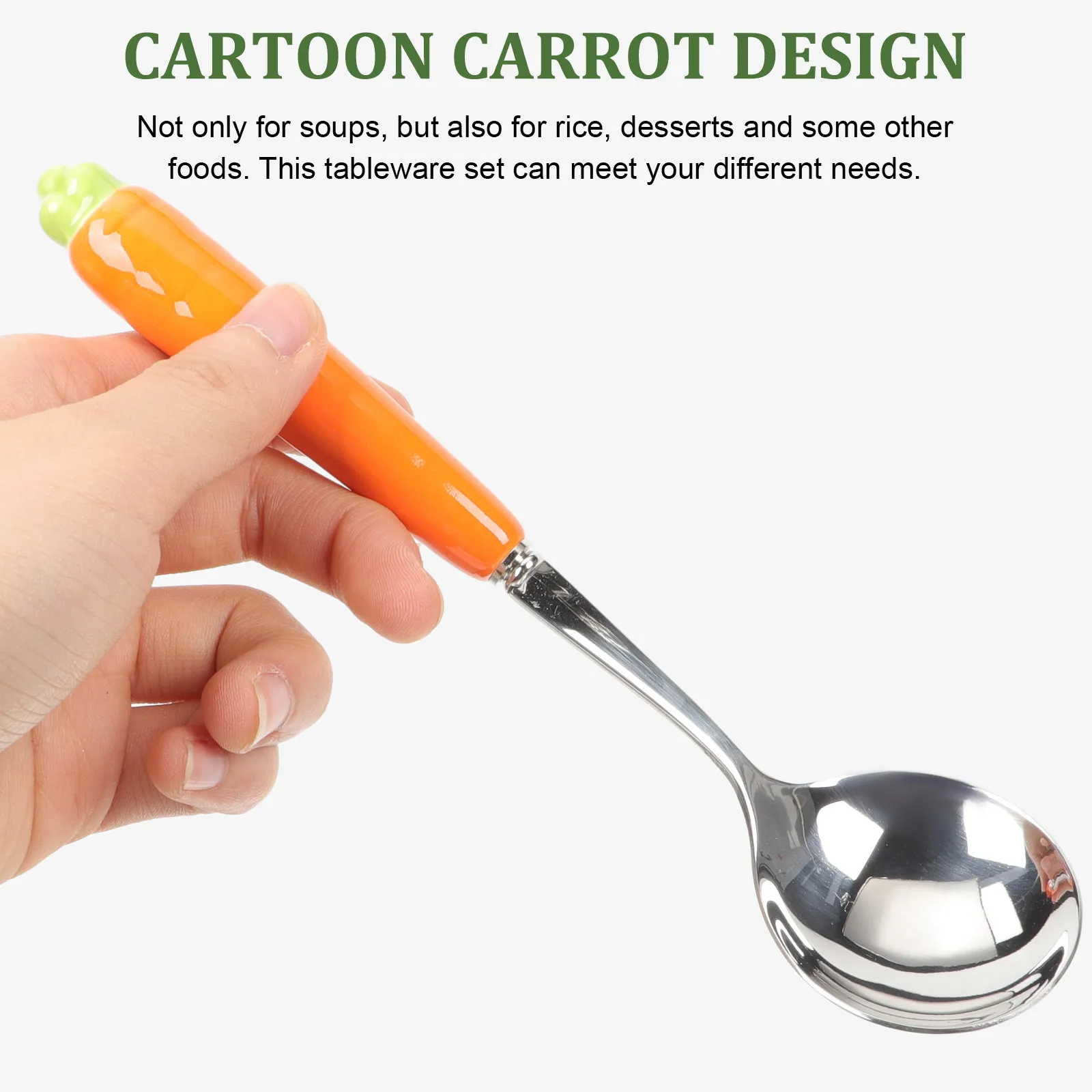 

2 шт. детские столовые приборы с мультяшной морковью, пасхальная тематическая ложка и вилка, набор подходит для рисового супа, десерта, детской посуды