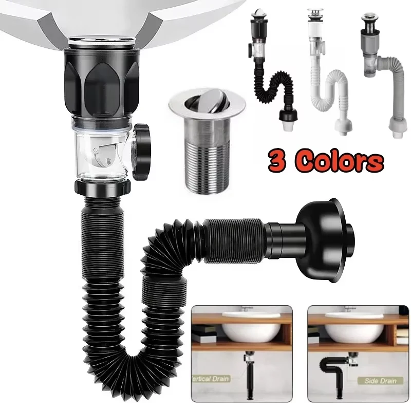 Kitchen sink retractable deodorizing filter flexible downspout bathroom anti clogging flip type deodorizing drainage pipe