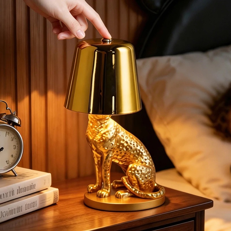 Resin Sitting Leopard Table Lamp USB Rechargeable 3 Color Night Light Art Desktop Ornament For Bedroom Study Lighting Layout