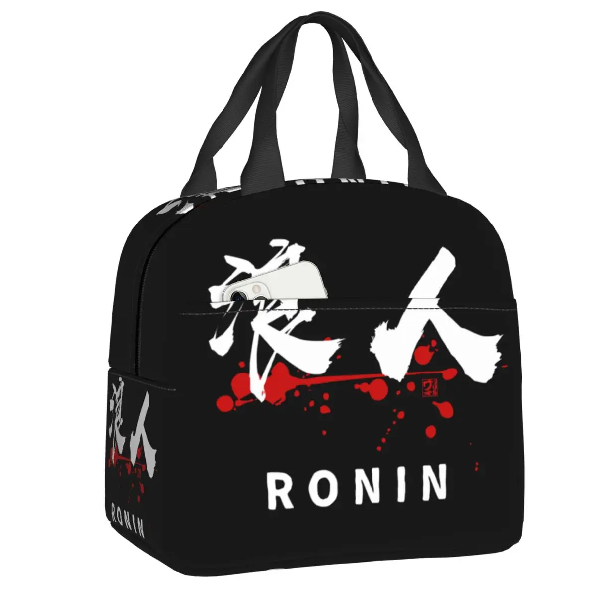 

Ronin Kanji Calligraphy Insulated Lunch Box Japanese Samurai Reusable Thermal Cooler Lunch Bag SPicnic Container Tote Bags