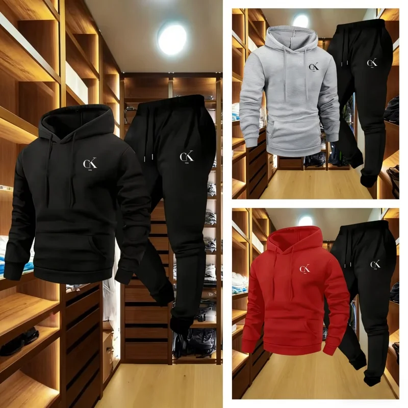 

Men's Leisure New Velvet Thickened Sports Set New York Cross Print Spring and Autumn Hoodie Set Long Sleeve