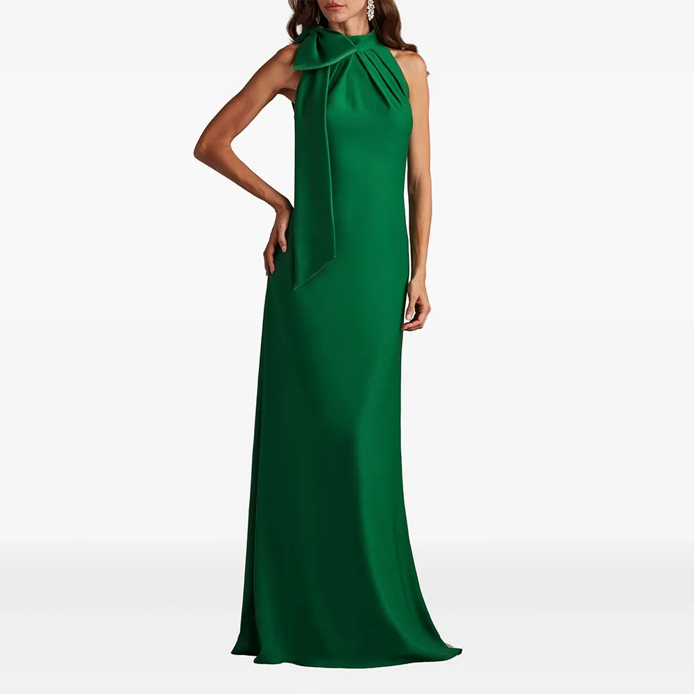 

Современное зеленое женское вечернее платье-футляр длиной до пола, вечернее платье с круглым вырезом, без рукавов, Саудовское платье с бантом, платье для выпускного вечера