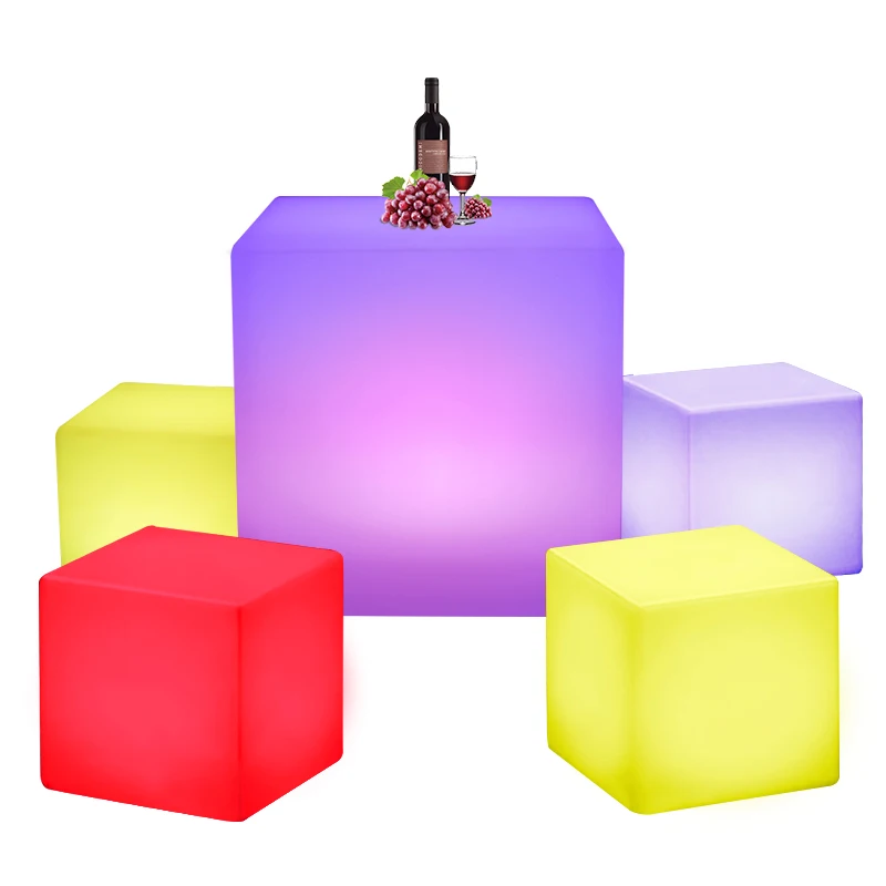 

16-Inch Modern Rustic Design Cordless LED Cube Plastic Chair Rechargeable Color-Changing Light Bar Stool for Home Kitchen Bar