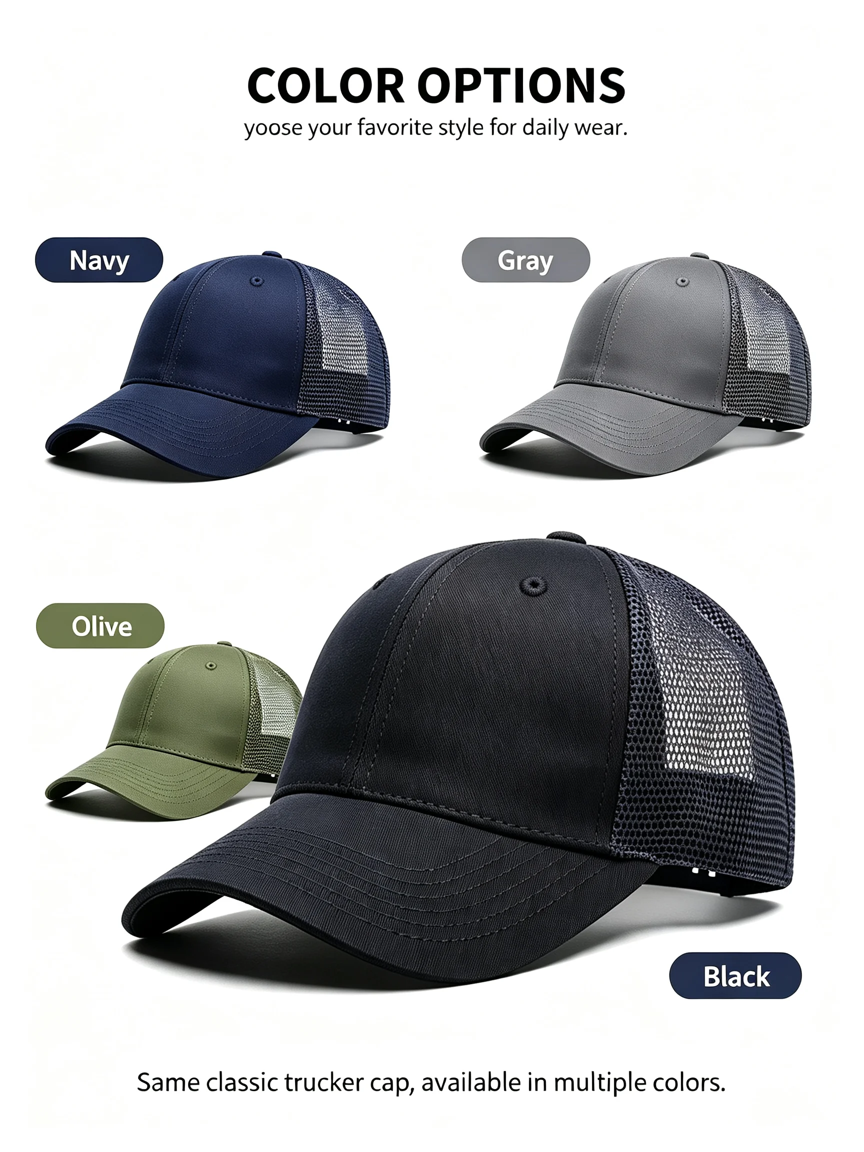 Größen 55–60 cm, verstellbare Snapback-Baseball-Trucker-Basic-Baseballkappe, einfarbig, für Herren und Damen, Mesh-Arbeit, Spleißen, Unisex, mehrere – Detail 2