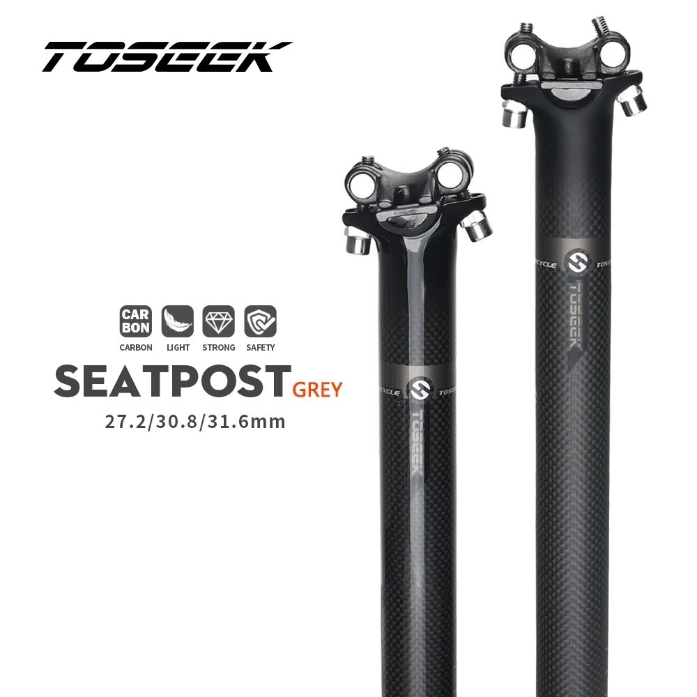 TOSEEK 3K Matte Full Carbon Fiber Bicycle Seatpost Superlight MTB Road Bike Cycling Seat Post Parts 27.2/30.8/31.6 x 350/400 MM