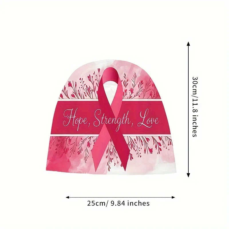 Unisex Breast Cancer Support Beanie Hat Polyester & Spandex Knit with Hope Strength Love Motif, Street Style, Comfort Stretch