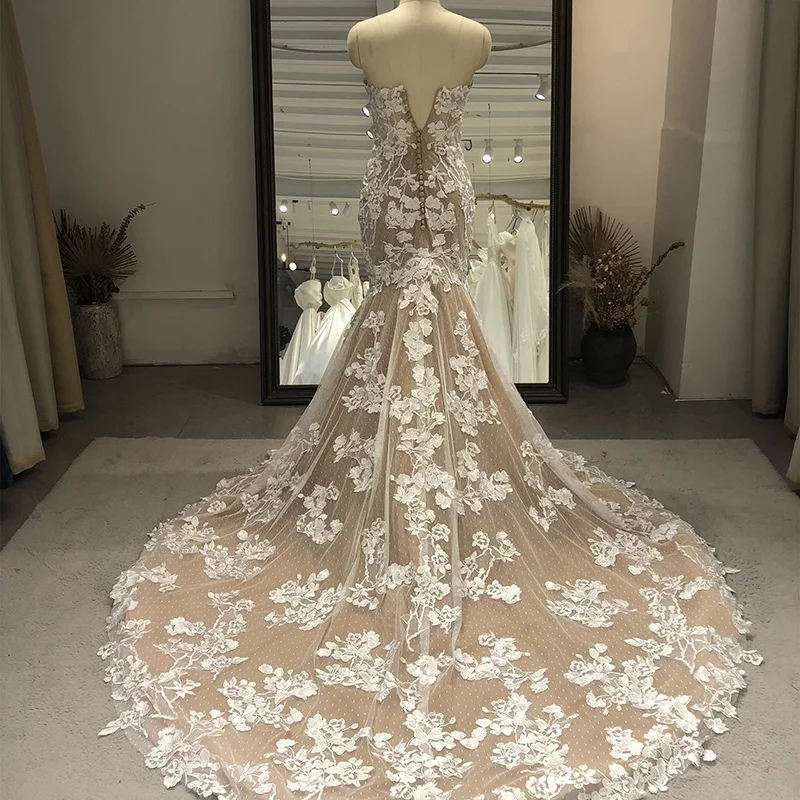 OWD-H2422 Appliques Elegant Wedding Dress  Wedding Gown For Bride 2022 Lace Elegant Pleat Mermaid Civil Wedding Dresses vestido