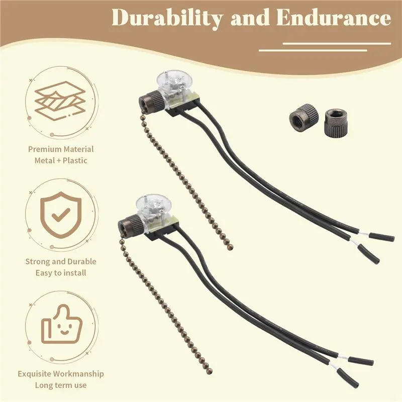 A84G-Ceiling Fan Light Switch Zing Ear ZE-109 Two-Wire Light Switch With Pull Cords For Ceiling Light Fans Lamps 2Pcs