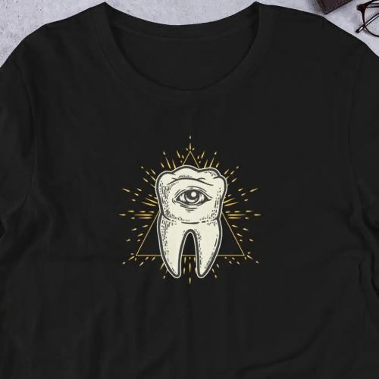Eye Tooth T shirt Mystic Gothic Style Soft DTG Print vintage Washed Breathable designer clothes Versatile Stylish Stretched