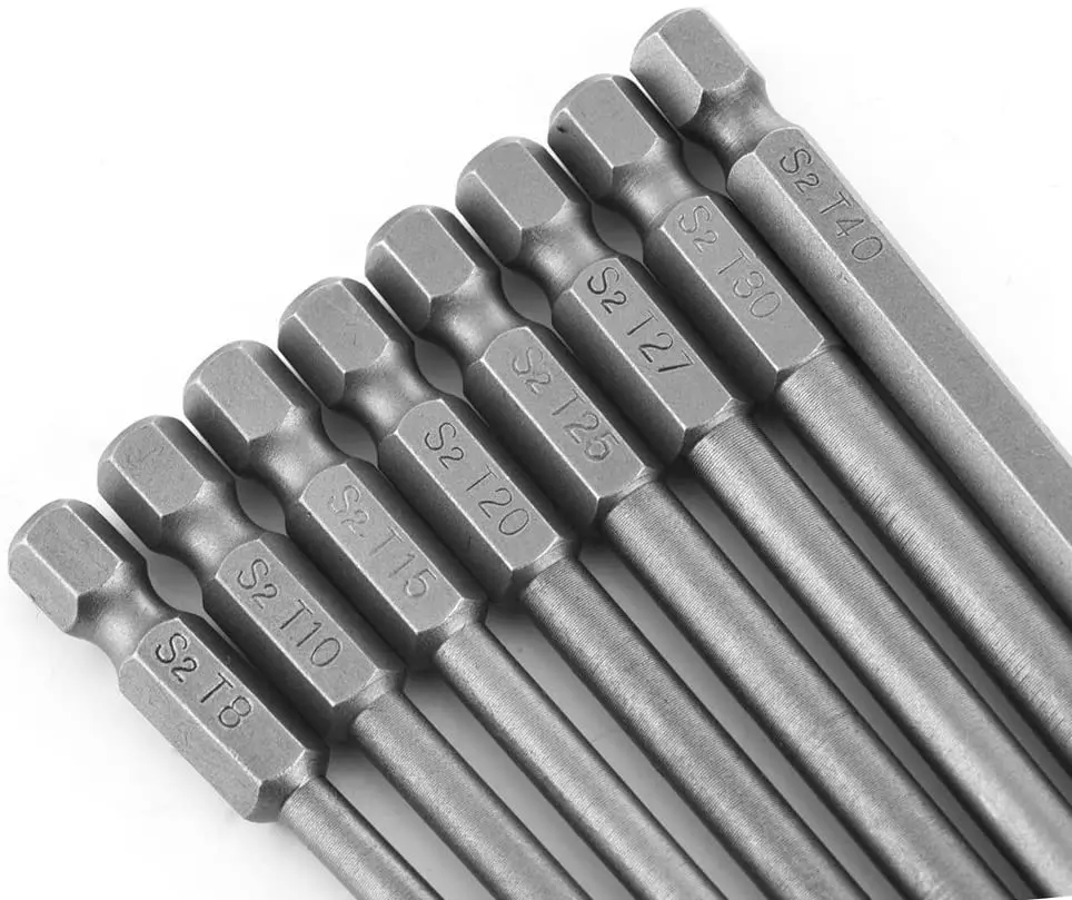 8pcs T8-T40 Magnetic Torx Head Screw Driver Bit Set 1/4 Inch Hex Shank 150mm Security Tamper Proof Star 6 Point Screwdriver Kit