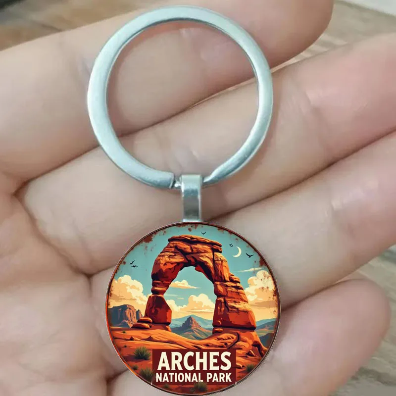 

Arches Circular National Park Retro Travel Keychain
