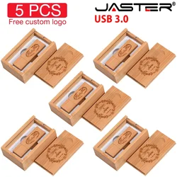 5 PCS LOT Wooden Box USB Flash Drive USB 3.0 Free Custom Logo Pen Drive 128GB 64GB 32GB Memory Stick Photography Wedding Gifts