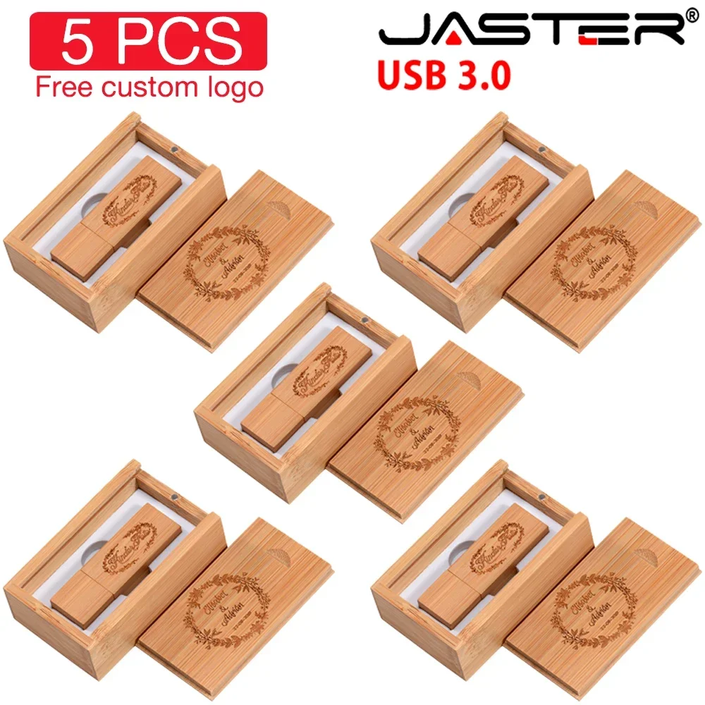 5 PCS LOT Wooden Box USB Flash Drive USB 3.0 Free Custom Logo Pen Drive 128GB 64GB 32GB Memory Stick Photography Wedding Gifts