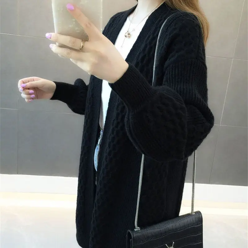 Winter Korean Knit Cardigan Elegant Sweaters Muticolor Soft Thick Coat Long Lantern Sleeve Top Solid Aesthetics Trendy Outerwear