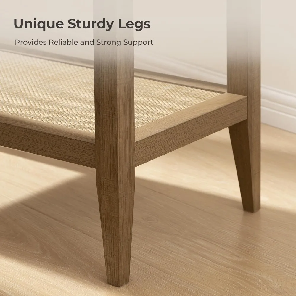 طاولة بجانب السرير بحامل ليلي من الروطان - طاولة نهاية ضيقة لبيت المزرعة لغرفة المعيشة - طاولة جانبية مميزة مع ستورا مفتوحة من الروطان #5