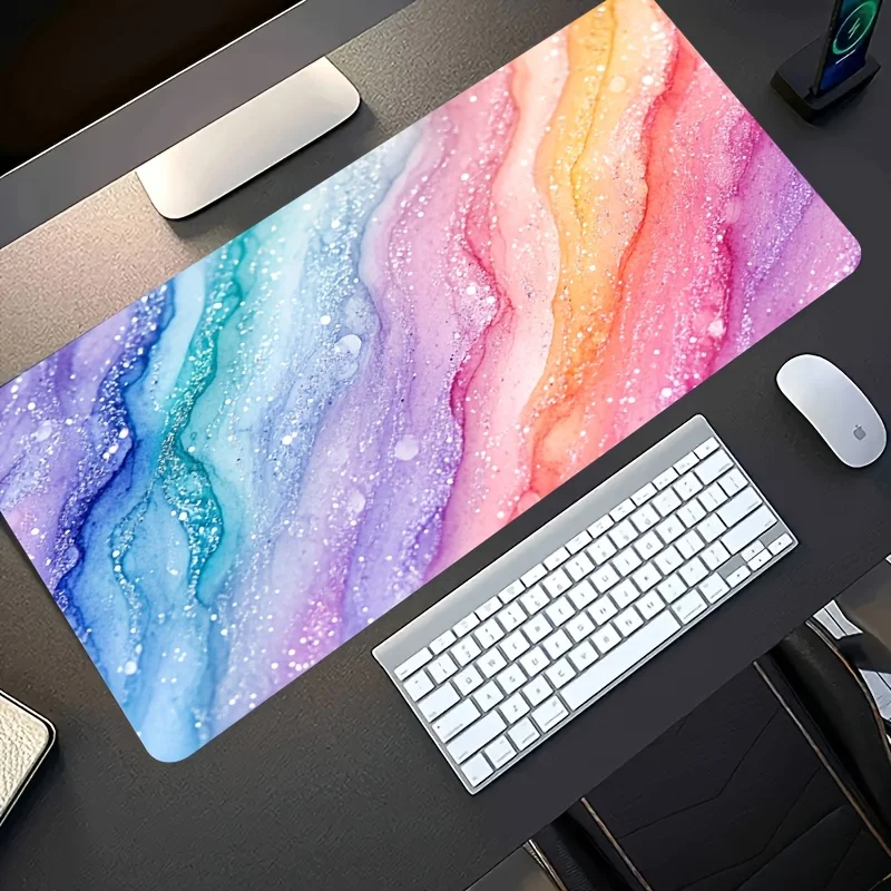 

Large Gaming Mouse Pad with Rainbow Glitter Fluid Non-Slip Washable Rubber Big Desk Mat for Office Accessories Computer Decor