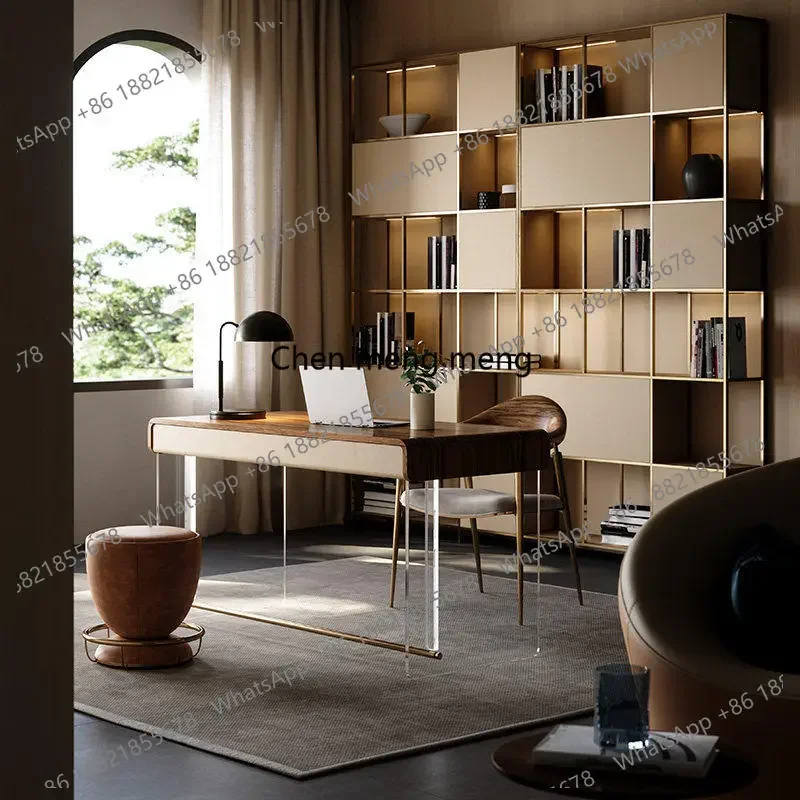 A178Walnut solid wood desk, large flat-floor study matching series, acrylic suspension desk
