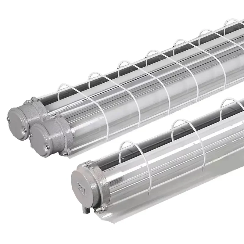 1.2M LED Explosion Proof Warehouse Light Single Double G13 Base IP65 Vitreous Emergency Battery Backup NEMA 5