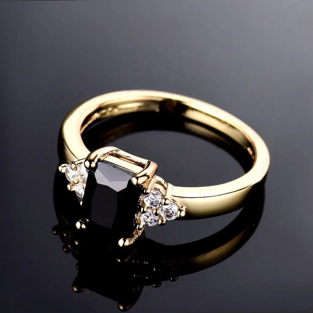 Best selling gold-plated imitation zircon women\'s ring wedding princess square black diamond red ring