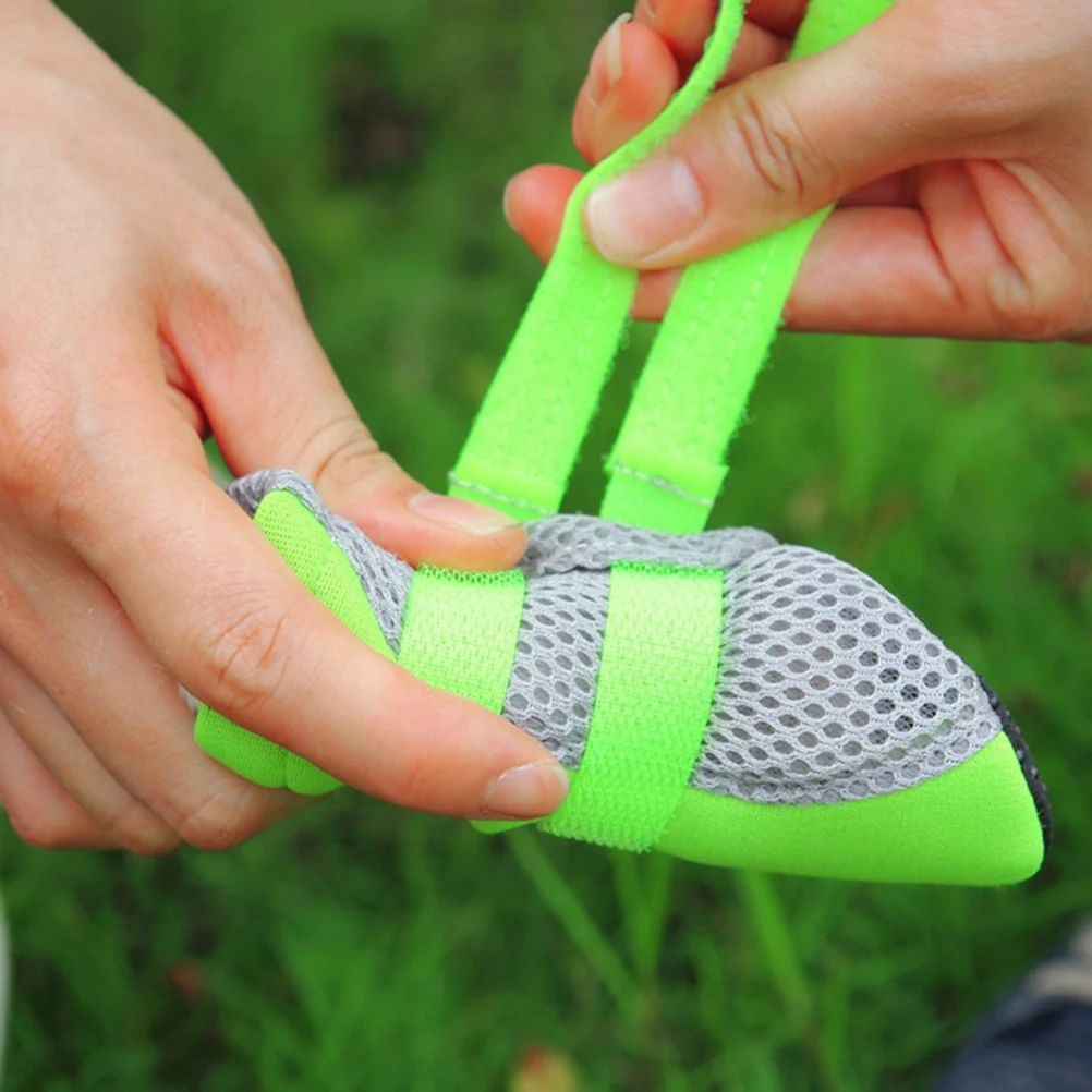 

Set of 4 Small Dog Shoes Size S Nonslip Rubber Sole Adjustable Closure Protect Paws for Hiking Running Outdoor Pet Boots Green