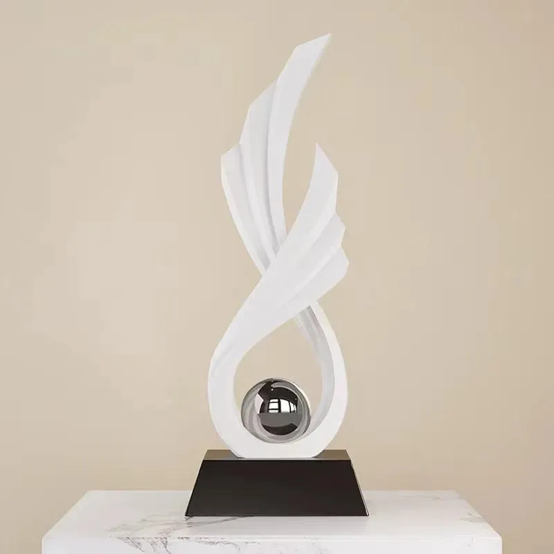 Simple white resin twisted wing sculpture with crystal ball modern simple desktop ornament suitable for home hotel office