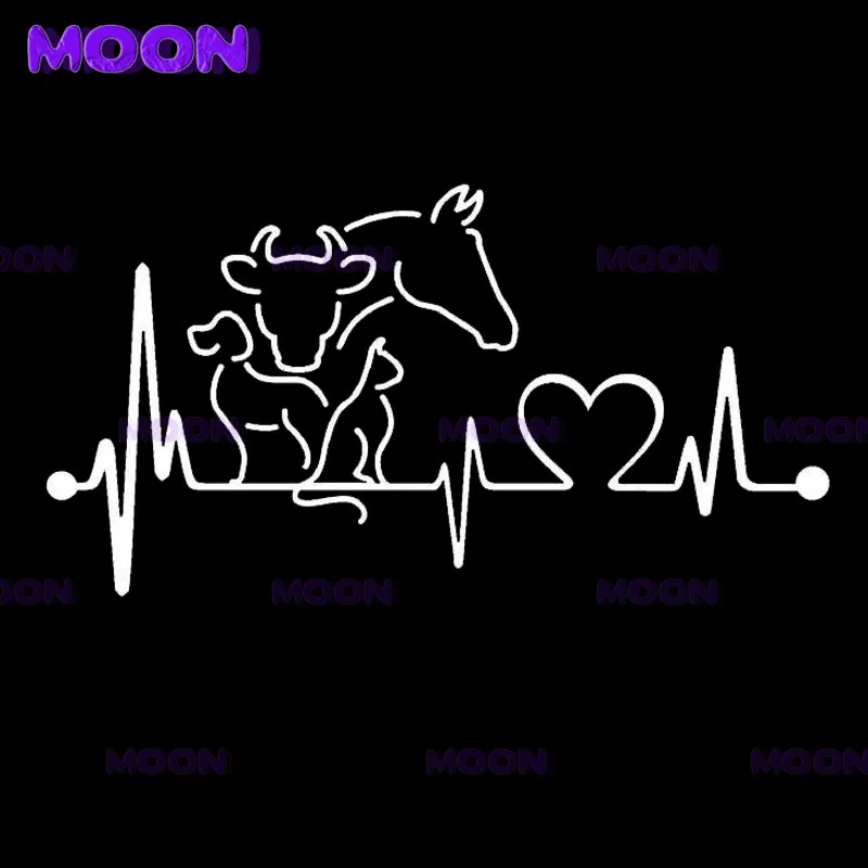 Creative Three Animal Decal  Dog Cat Horse Cow Heartbeat Lifeline Monitor Creative Funny Animal Car Sticker Vinyl Decals