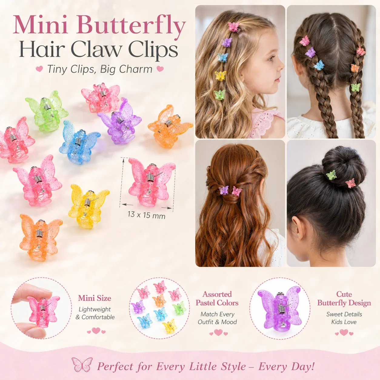 30-100pcs Glitter Butterfly Hair Claws Colorful Macaron Hair Clips Lovely Hair Decorate Claw Clips Kids Sweet Hair Accessories