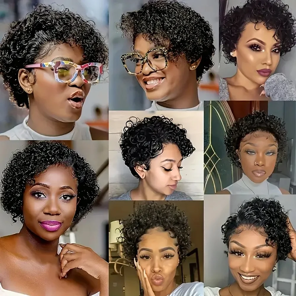 13x4 الدانتيل الجبهة غريب شعر بشري مجعد شعر ريمي البرازيلي قصير عابث قطع شعر مستعار غلويليس قبل قطعها شعري للنساء السود