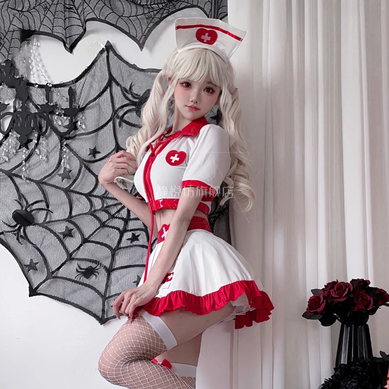 Sexy Nurse Cosplay for Women Subdue Temptation Short Skirt Disfraz Deguisements Nightclub Bar Uniform 3-Piece Set Anime