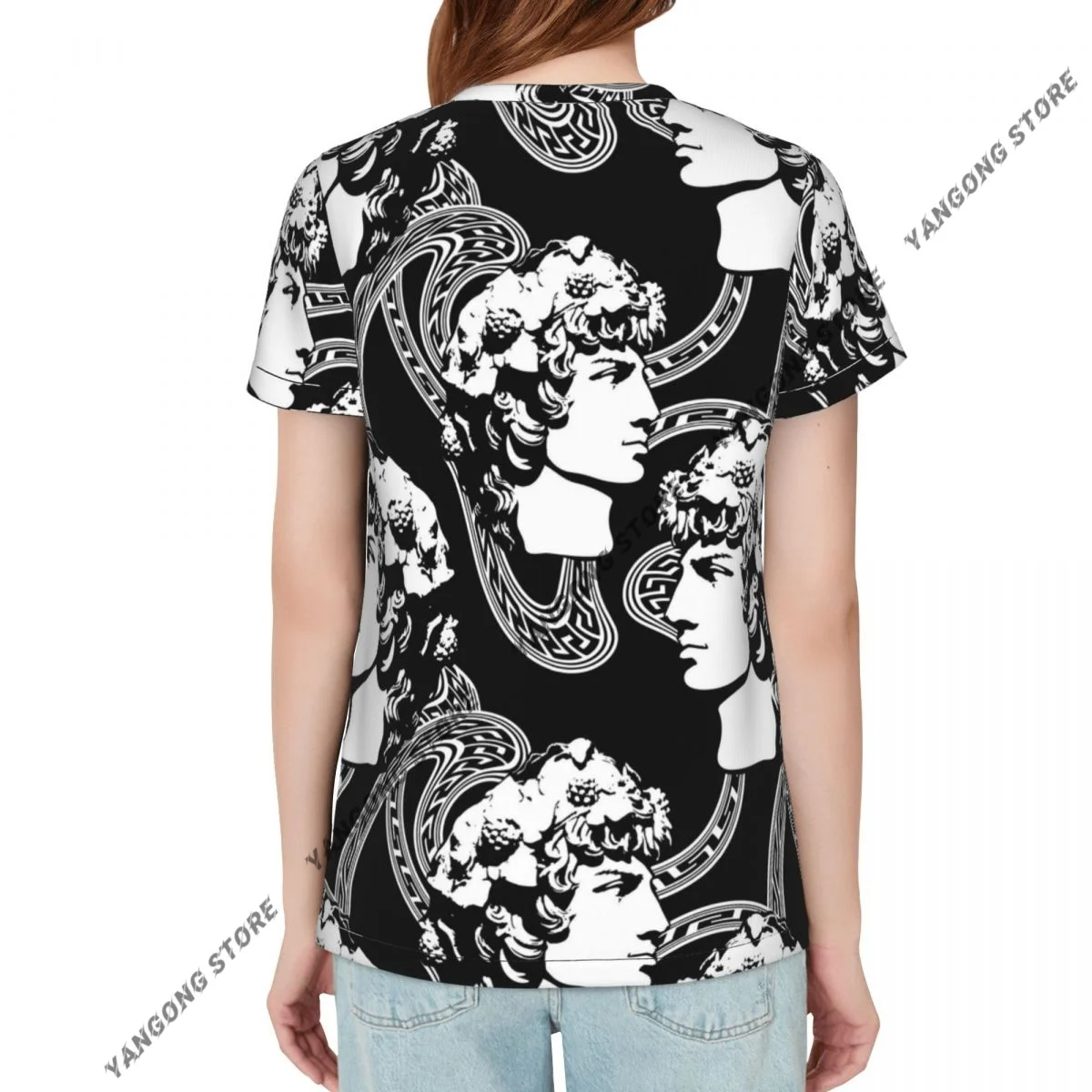 Casual Summer Woman Skinny Fit T-shirt Tight Short-Sleeve O-neck Tee Basic Antinous God Pattern T Shirt