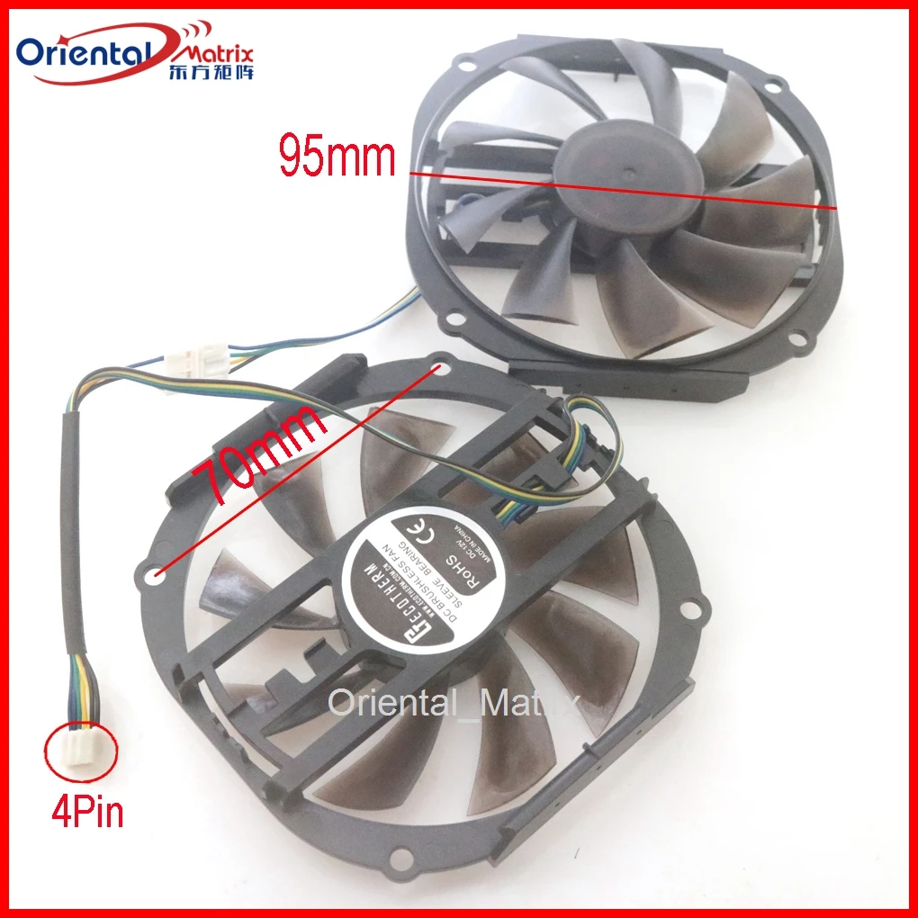 2pcs/Lot DC BRUSHLESS FAN 95mm 4Pin VGA Fan For YESTON RX480 RX570 RX580 Video Graphics Card Cooler Cooling Fan