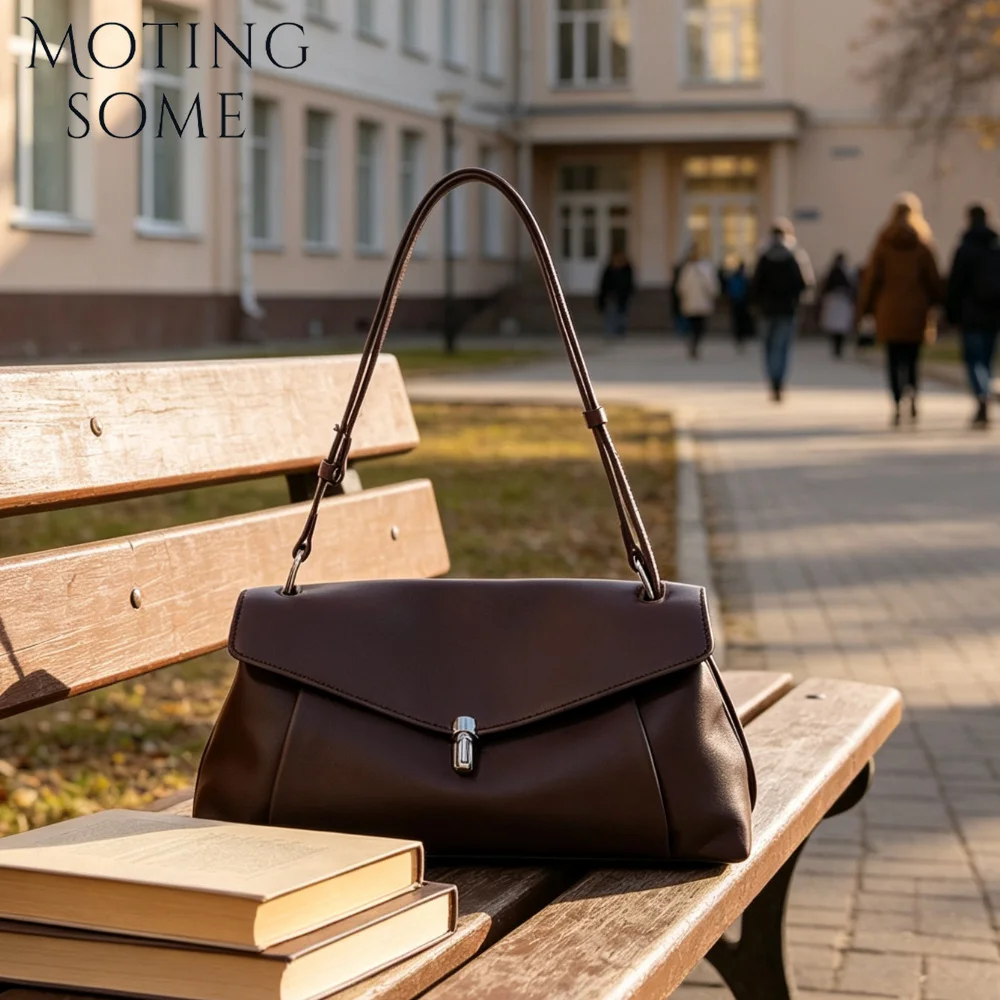 MOTINGSOME 2026 Vintage Woman Handbag Top Layer Cow Leather Underarm Bag Soft Cold Resistant Shoulder Large Capacity Daily Purse