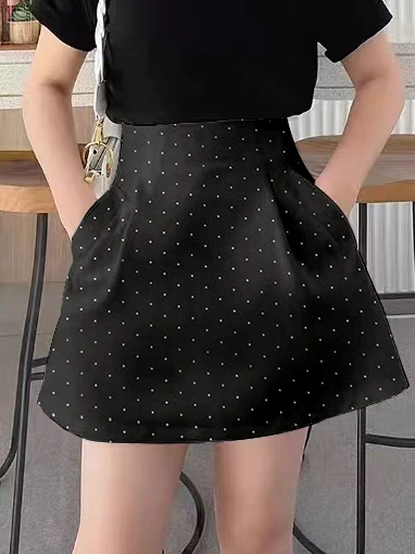 High Waist Polka Dot Polyester Fiber Skirt Anti Light Design Umbrella Skirt Cute Style Home City Commute Party Loose Fit