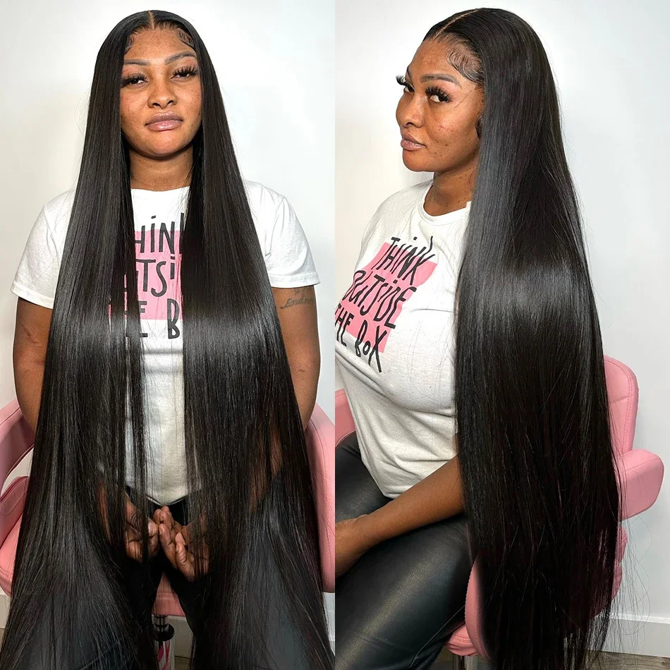 40 Inches 180 Density HD Lace Wig 13x6 Human Hair Wigs 13x4 Straight PrePlucked Hairline Brazilian Remy 100% Hair For Women