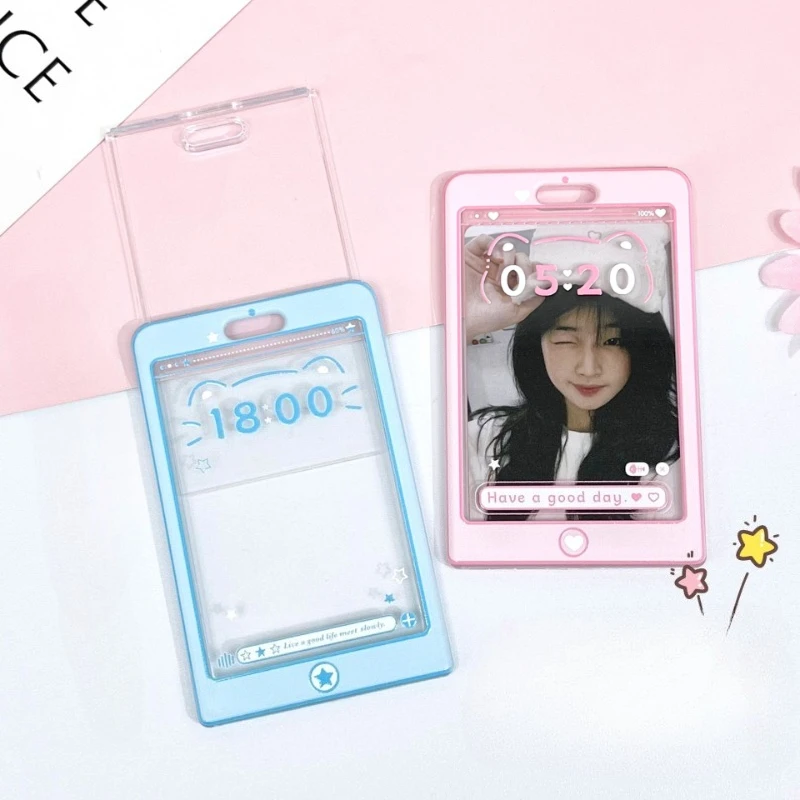 Candy Color Sliding ID Card Holder Transparent Student ID Card Case for Fan INS Casual Photo Card Protector with Butterfly Charm