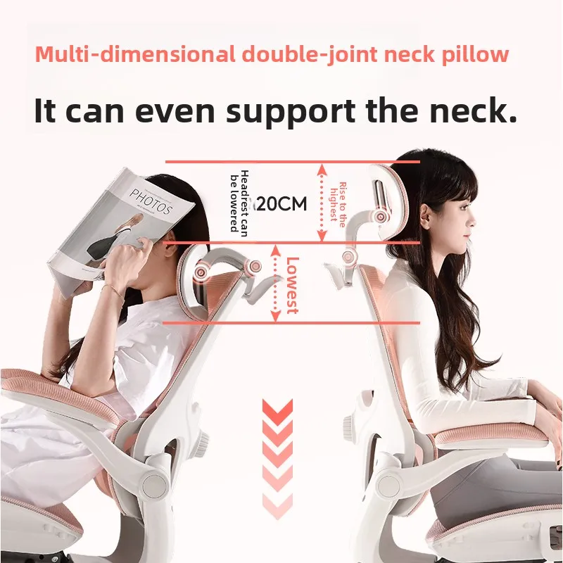 Cute Pink Ergonomic Desk Chair Upgraded Armrest Multi-Adjustable Headrest Comfortable Reclining Chair for Home Office