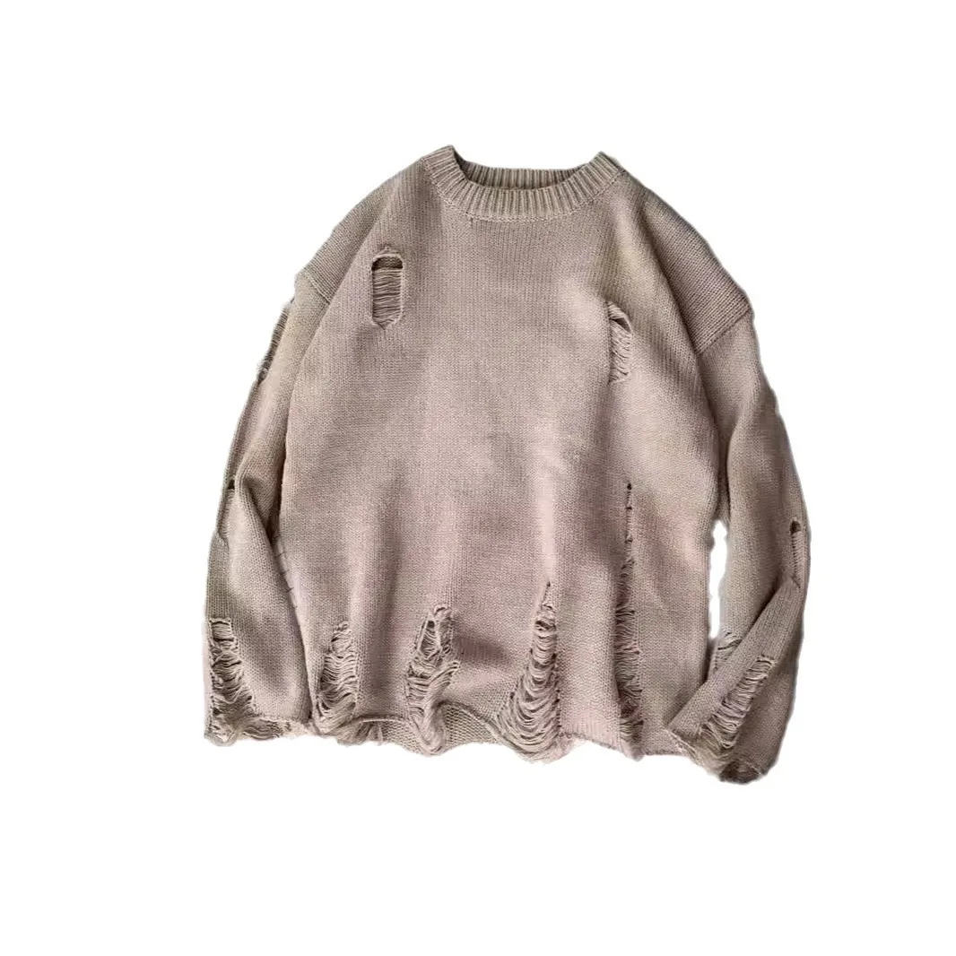 

Japanese Oversize Irregular Broken Holes Knit Sweater Sweater Loose Cozy Men's Pullover Trend Versatile Inner Warm Sweater Ds
