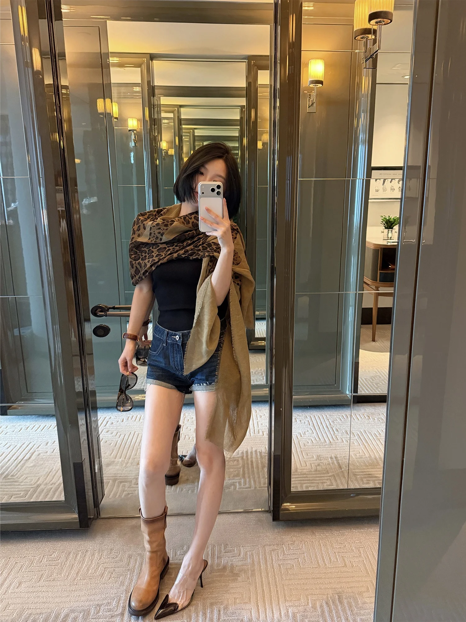 

Fashionable High Waist A-Line Denim Shorts Asymmetrical Hem Cotton Shorts Button Closure Summer Wear for Women Loose Fit