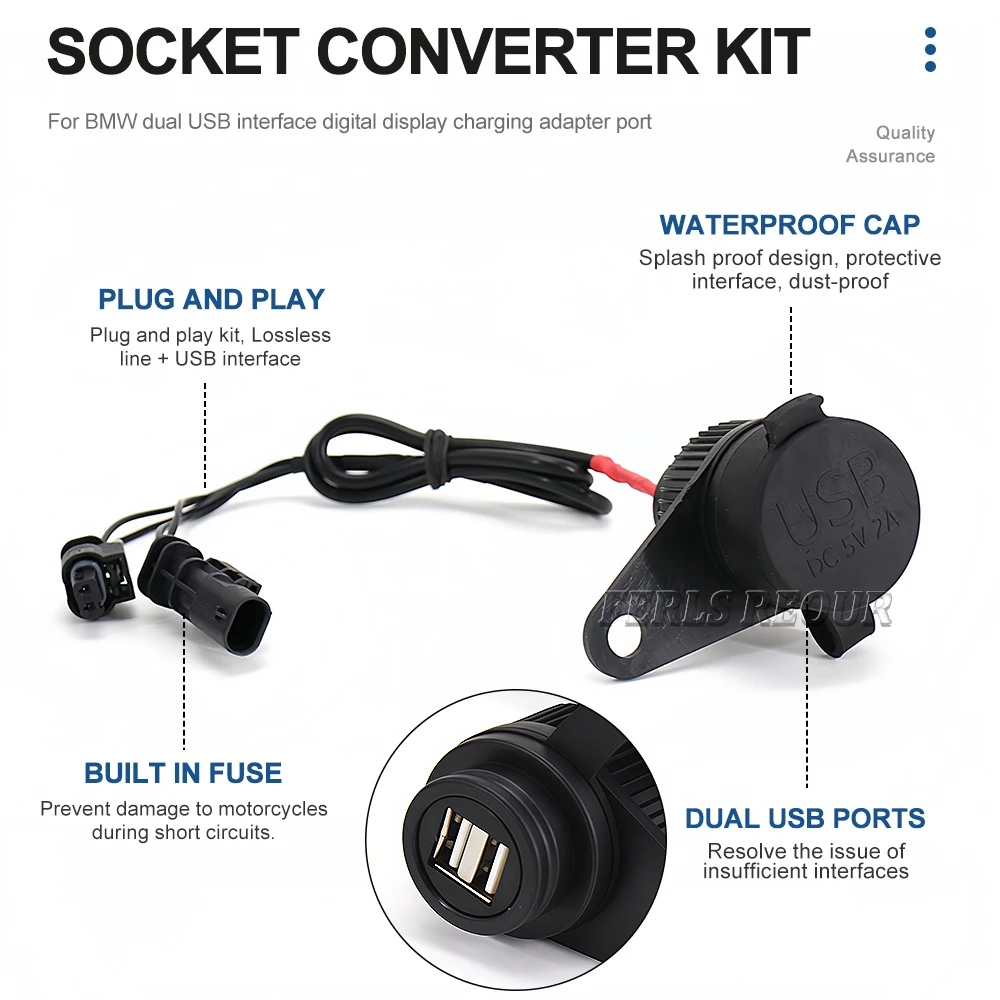 Motorcycle USB DC Power Socket Adapter Kit for BMW R1200GS/R1250GS/R1300GS Adventure/F900GS/R18/S1000RR/R NineT