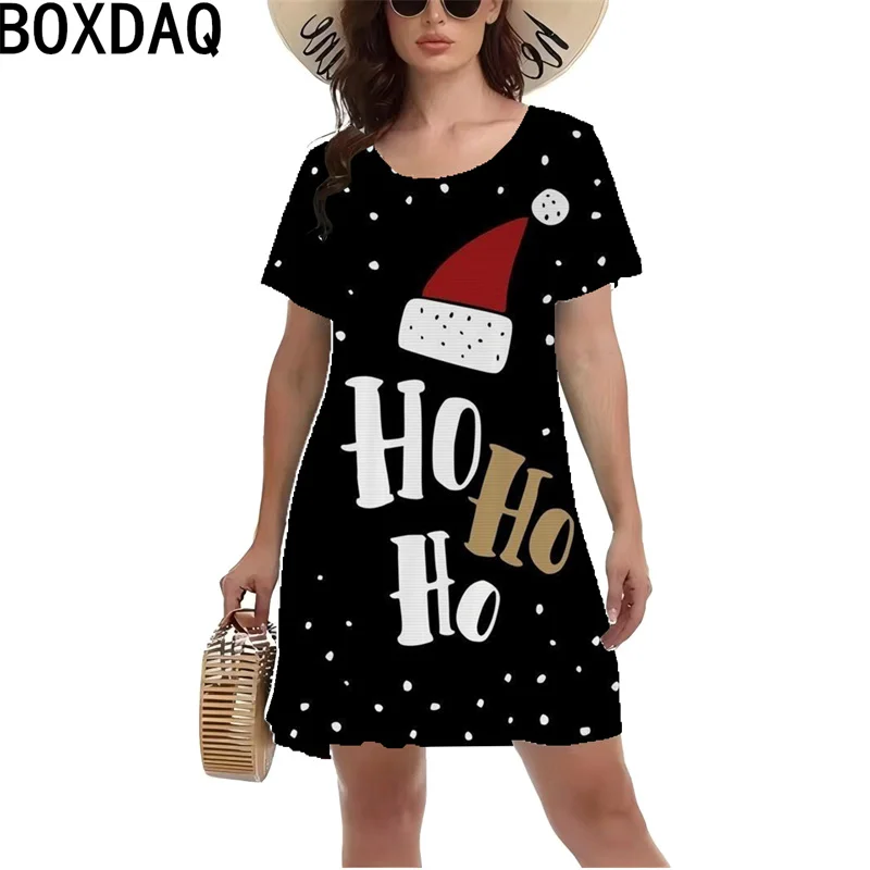 Nowa damska sukienka świąteczna 3D Funny Santa Claus Cute Party Mini Dress Women O-Neck Short Sleeve Casual A-Line Dress Vestidos