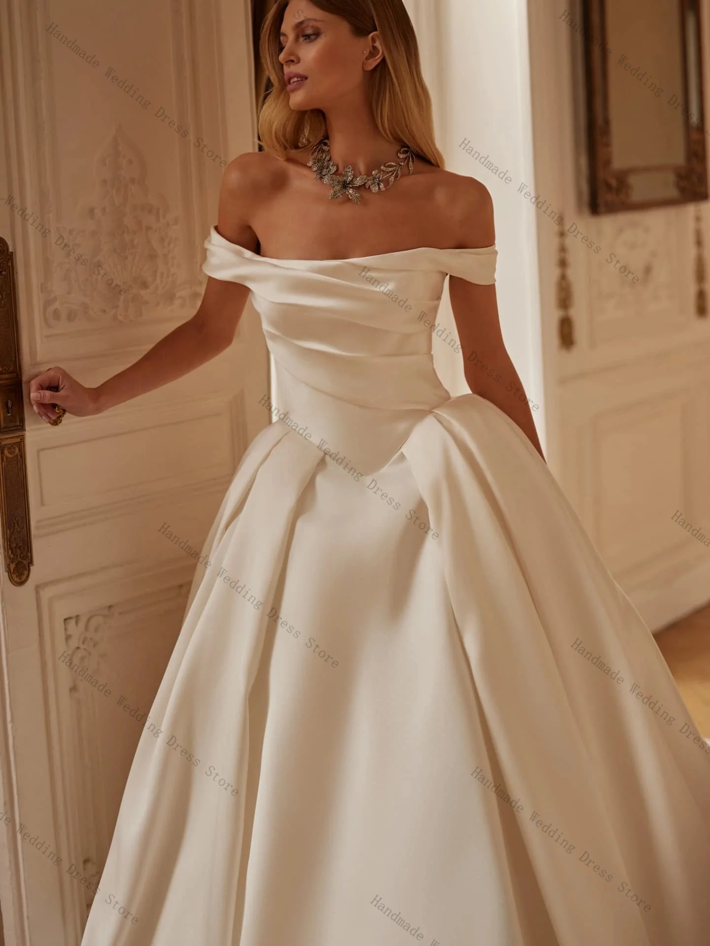 Church Women Wedding Dress Sexy Off Shoulder Short Sleeves Ball Bridal Evening Gown Lace Up Back Customized Boho Beach Robe