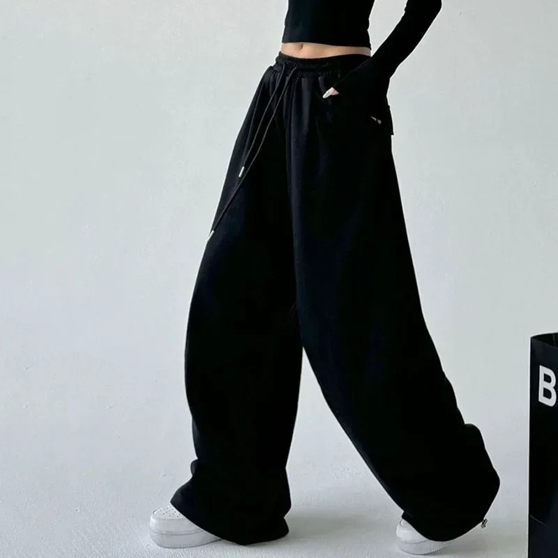 Y2K New Women Vintage Harajuku Streetwear Wide Leg Sweatpants Baggy Oversized Sports Pants Drawstring Joggers Trousers Clothes