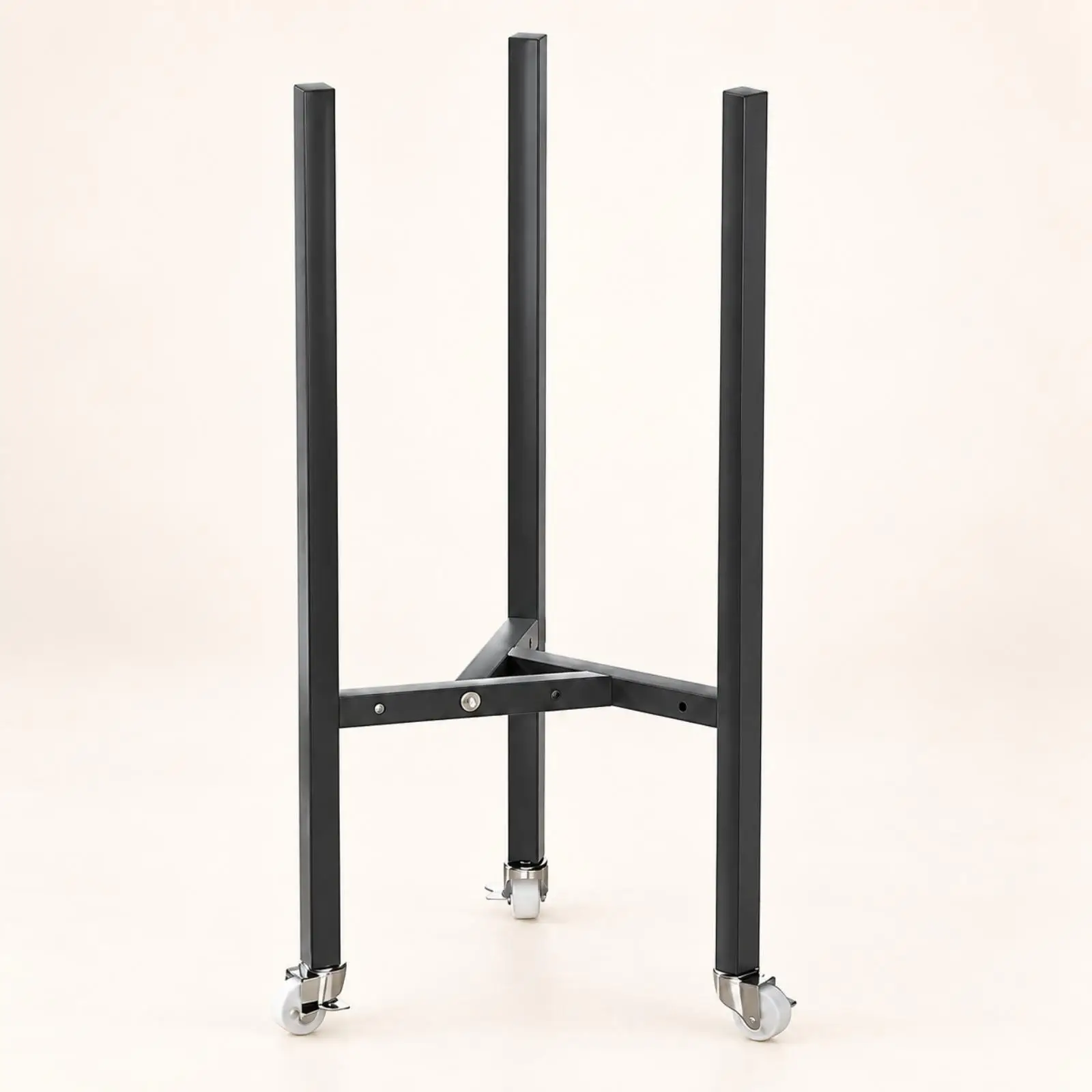 Trash Can Rack with Three Caster Wheels Adjustable Steel Stand for Cylindrical Bins Reducing Bending During Disposal