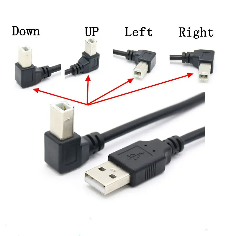 USB 2.0 A Male To USB B Nam Loại B BM Lên & Xuống & Trái & Phải Góc Máy In máy Quét 90 Độ Cáp BM Góc Cạnh 0.3M-1.5M