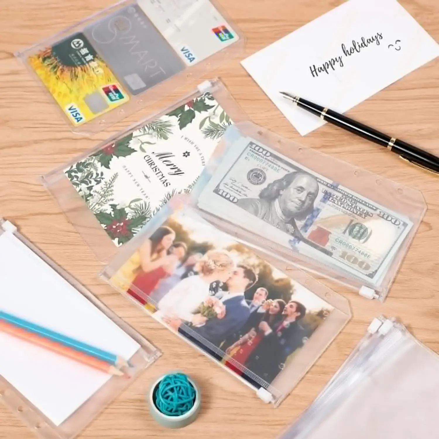 Zipper Budget Envelopes Loose Leaf Bag Binder Notebook Planner Waterproof For Binder Pockets PVC Cash 6-Hole for A6