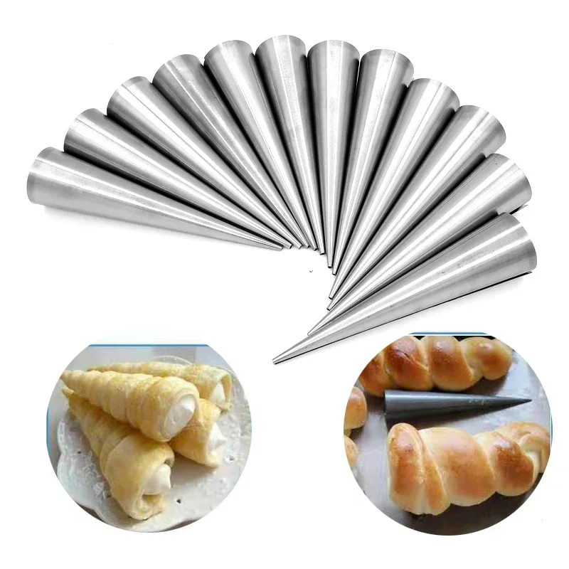 12 Pcs Set Large Size Baking Cones Stainless Steel Pastry Cream Horn Moulds Conical Tube Roll Kitchen Bakware Mold Tool