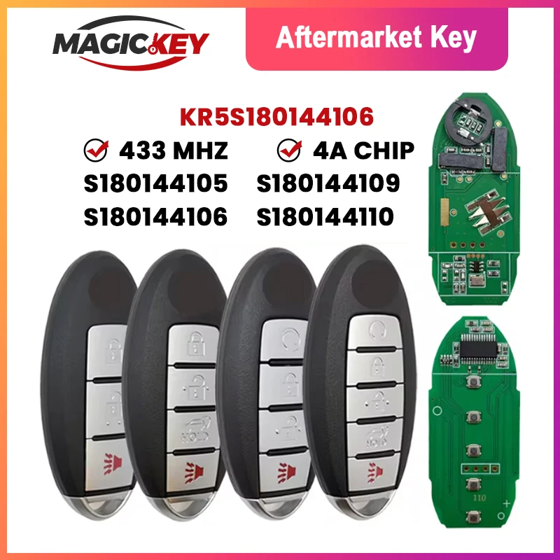 

MAGICKEY KR5S180144106 For Nissan Rogue X-Trail 2014-2021 Smart Key 4AChip 433MHz S180144105 S180144106 S180144109 S180144110
