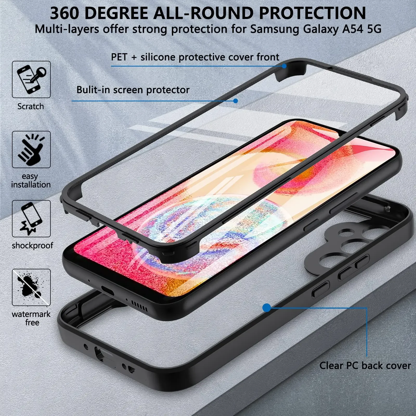 Case For Samsung Galaxy S24 FE A16 A06 A55 A35 A15 A05S A54 A34 A14 360 Double Side Shockproof Built in Screen Protector Cover