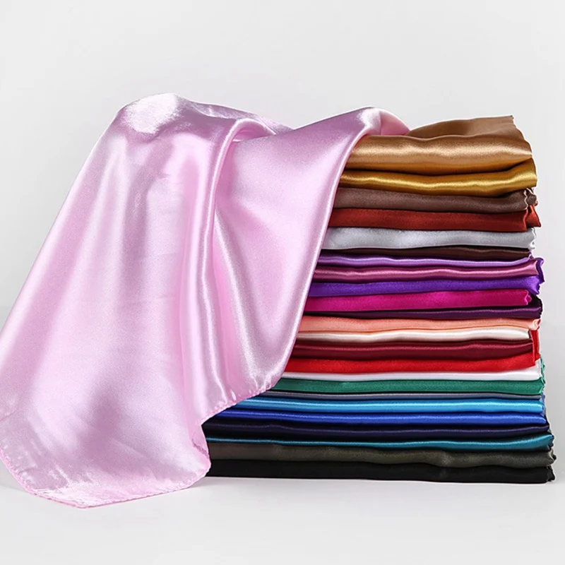 90*90cm große Kopf wickel einfarbig Halstuch Hijab Frauen Satin Stirnband Haars chals weibliche Schals Kopftücher für Damen